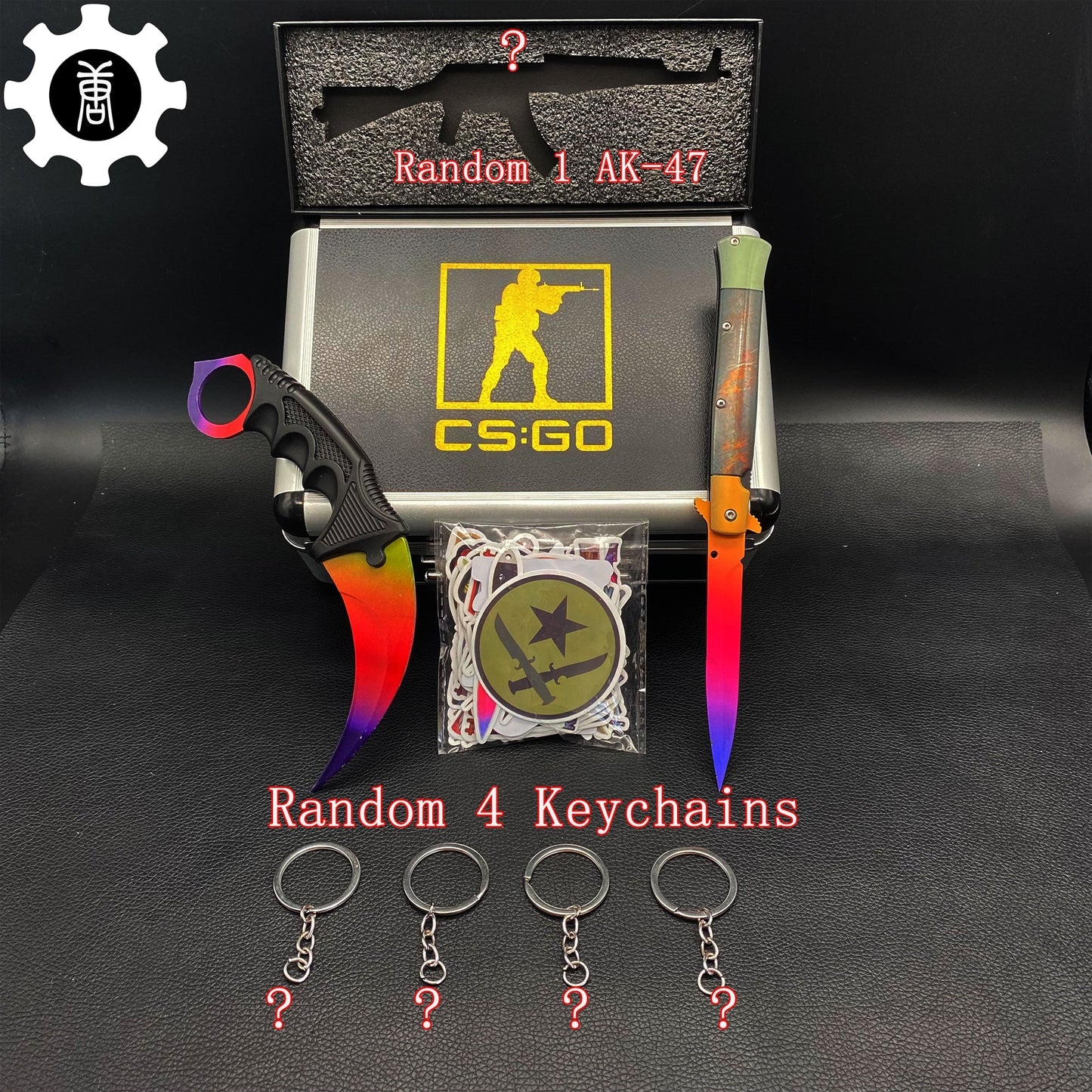 Fade Skin Stiletto Knife Karambit Stickers Keychains Random 1 AK With Gift Box