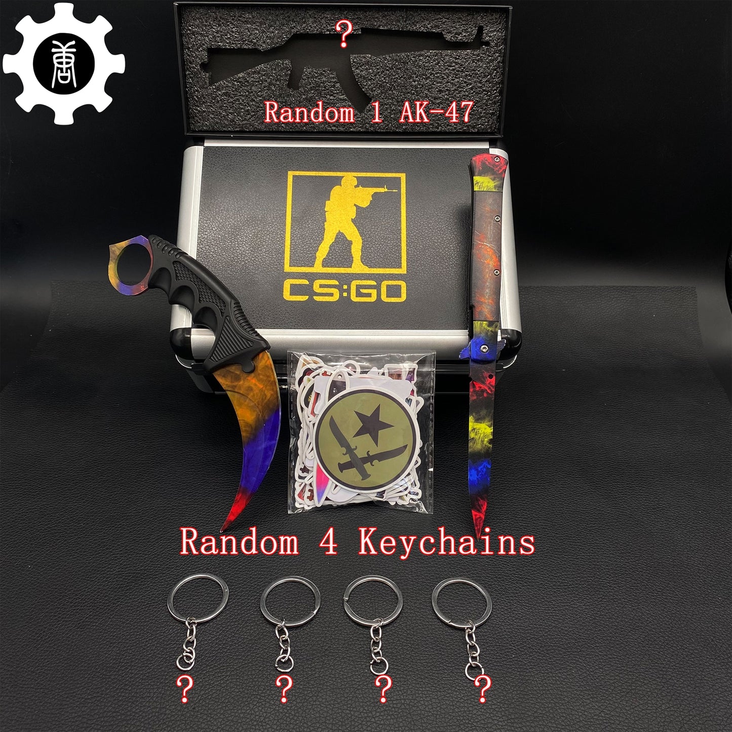 Marble Fade Skin Stiletto Knife & Karambit & Stickers & Keychains & Random 1 AK With Gift Box