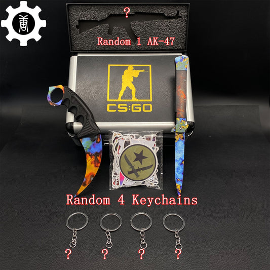 Case Hardened Skin Stiletto Knife & Karambit & Stickers & Keychains & Random 1 AK With Gift Box