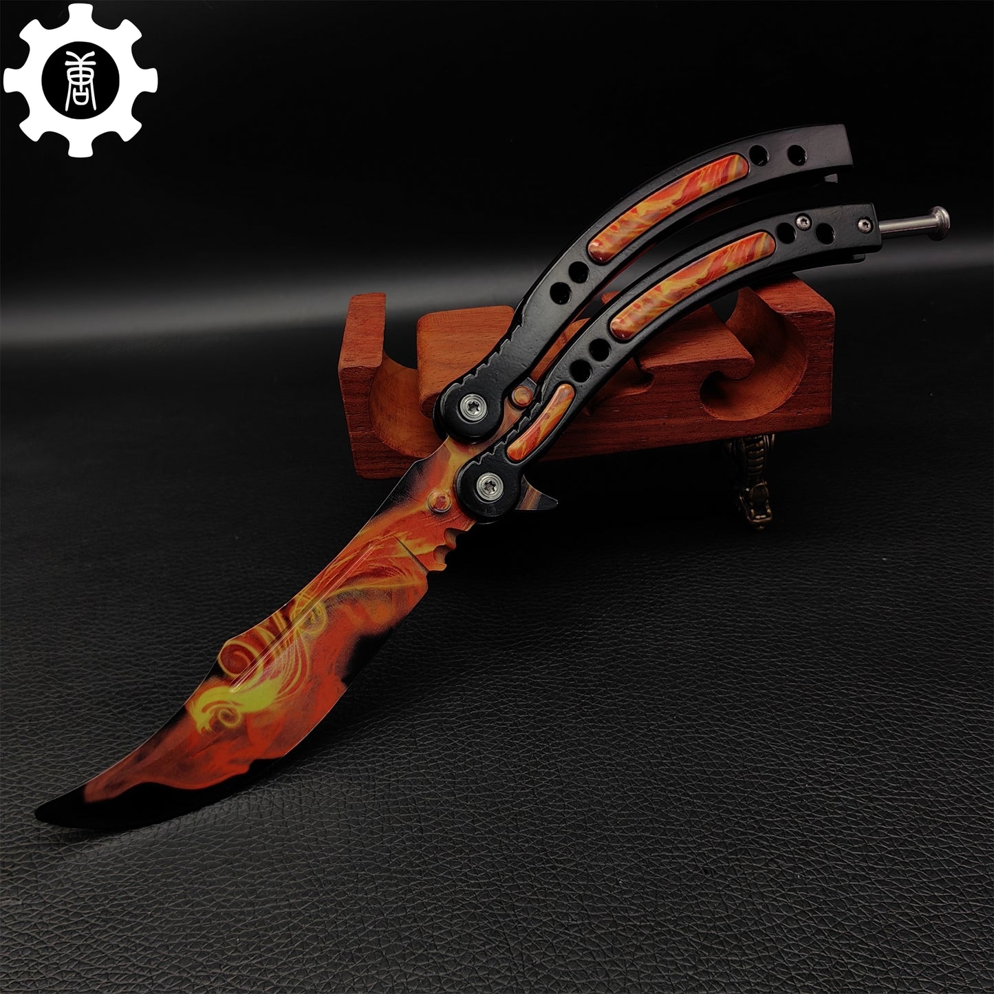 Fiery Phoenix Skin Metal Balisong Game Butterfly Knife 