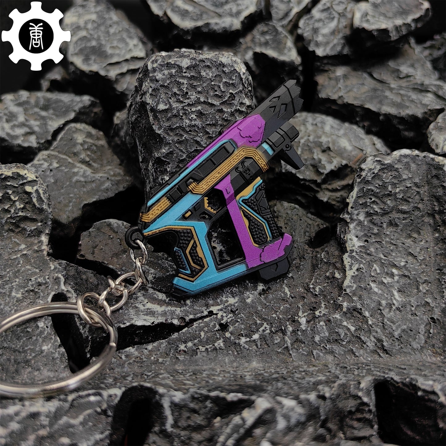 Small Glitchpop Frenzy Gun Metal Keychain